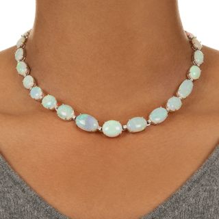 Estate Graduated Opal and Diamond Necklace