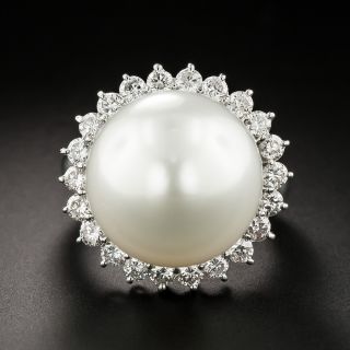 Estate Large South Sea Pearl Double Diamond Halo Ring - 3