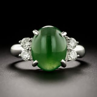 Estate Natural Jade and Diamond Ring - GIA - 3