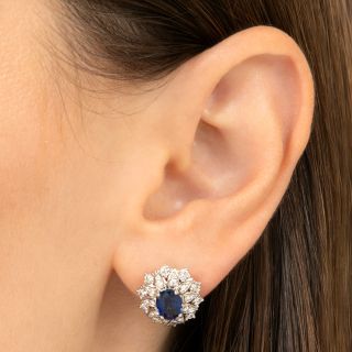 Estate No-Heat Sapphire and Diamond Stud Earrings - GIA