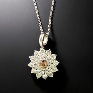 Estate Petite Pinkish-Brown and White Diamond Cluster Necklace - 3