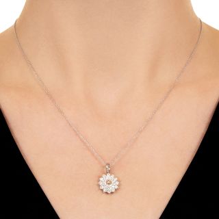 Estate Petite Pinkish-Brown and White Diamond Cluster Necklace