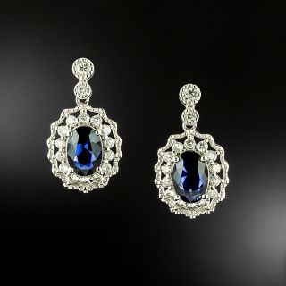 Estate Sapphire and Diamond Dangle Earrings - GIA - 2