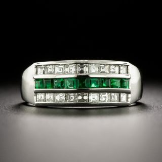 Estate Three-Row Emerald and Diamond Ring - 2