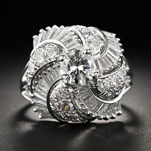 Fancy Platinum and Diamond Cocktail Ring