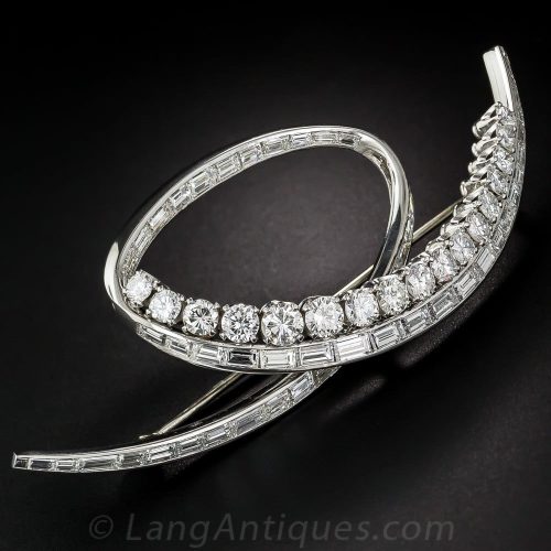 Mid-Century Diamond and Platinum Brooch.