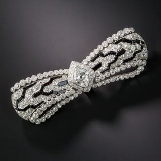 Fine Art Deco Diamond Onyx Bow Brooch - 1