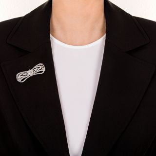 Fine Art Deco Diamond Onyx Bow Brooch