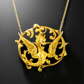 French 18K Art Nouveau Griffin Pendant/Brooch - 6