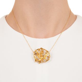 French 18K Art Nouveau Griffin Pendant/Brooch