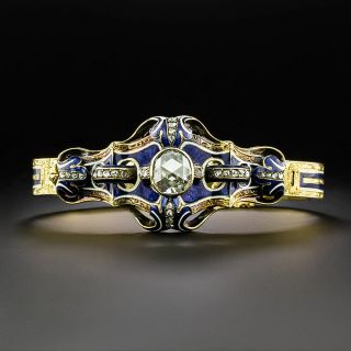 French 2.40 Carat Rose-Cut Diamond and Enamel Bangle Bracelet - 2