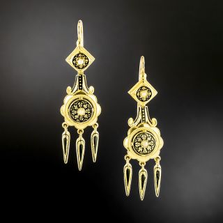 French Antique Enamel and Pearl 18K Dangle Earrings - 4