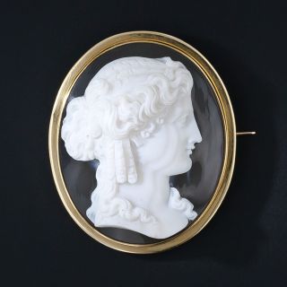 French Antique Hardstone Cameo Brooch - 2