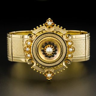 French Antique Pearl Wide Bangle Bracelet  - 1