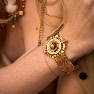 French Antique Pearl Wide Bangle Bracelet 