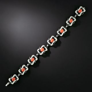Art Deco Coral, Diamond and Black Enamel Bracelet - 2