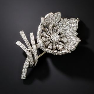 French Art Deco Diamond Flower Brooch - 1