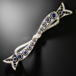 French Belle Epoque Diamond and Sapphire Flowing Bow Brooch - 2