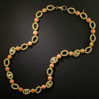 French Coral And Diamond Necklace - 3