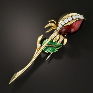 French Enameled Flower Bud Brooch - 1