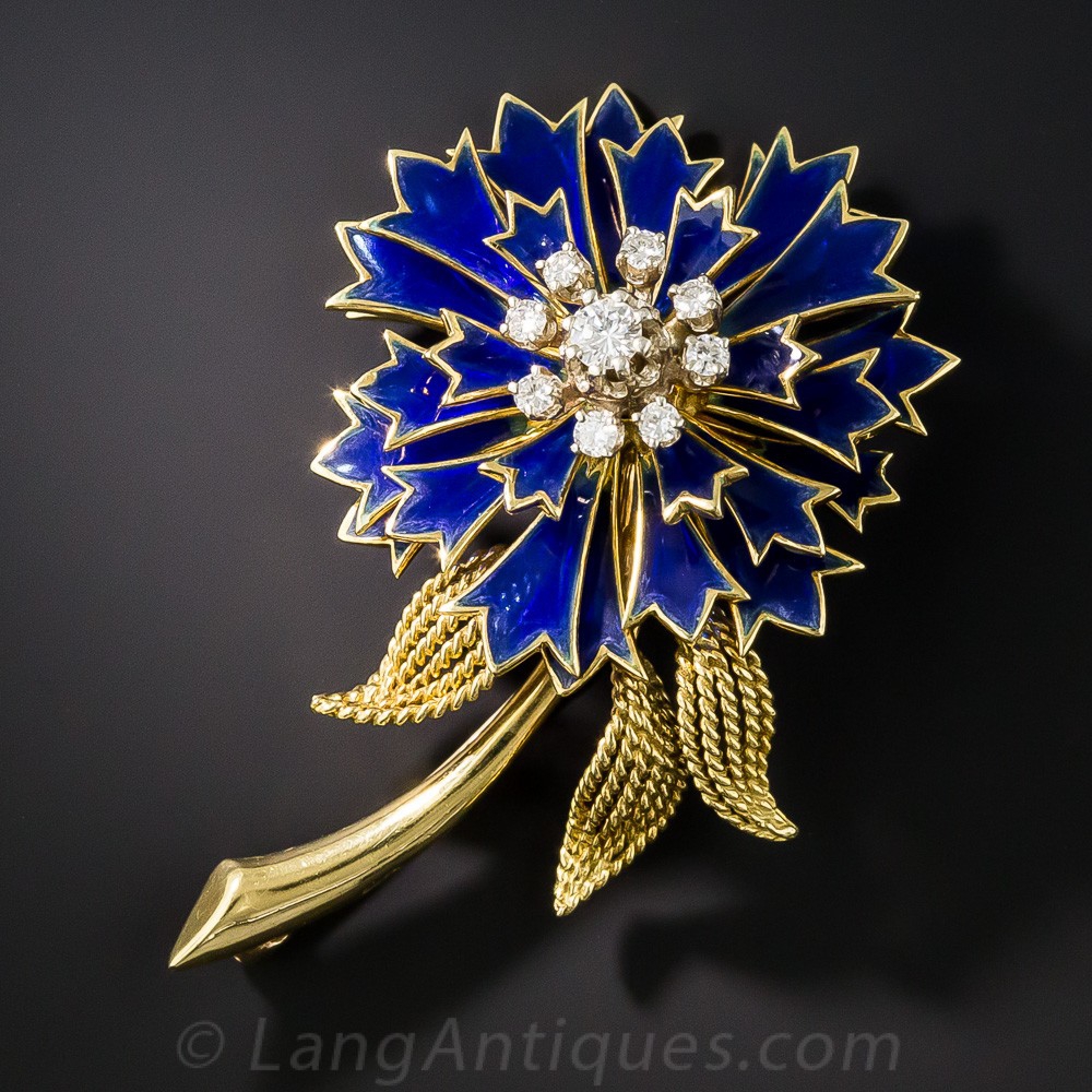 French Plique-a-Jour Flower Brooch
