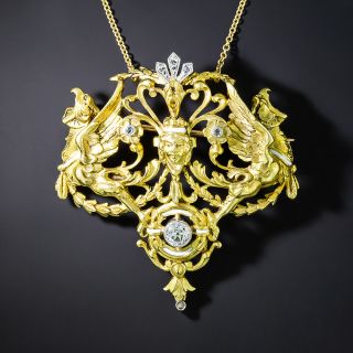 French Renaissance Revival Diamond and Enamel Necklace/Brooch, Circa 1900 - 2