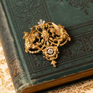 French Renaissance Revival Diamond and Enamel Necklace/Brooch, Circa 1900