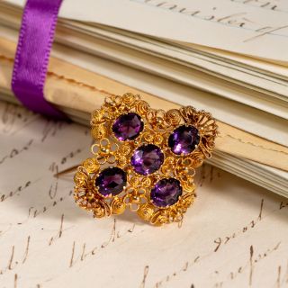 Georgian 18K Amethyst Cannetille Brooch