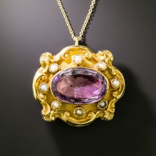 Georgian Amethyst and Seed Pearl Brooch/Pendant - 1