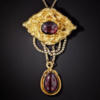 Georgian Cabochon Garnet Pendant/Brooch - 1