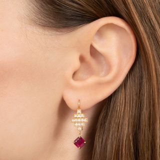 Lang Collection 18K Art Deco-Style Ruby And Diamond Dangle Earrings
