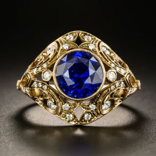 Lang Collection 3.68 Carat Round Sapphire and Diamond Vintage-Style Ring  - 2