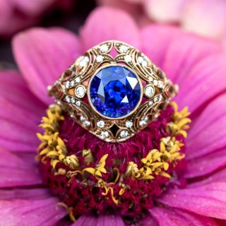 Lang Collection 3.68 Carat Round Sapphire and Diamond Vintage-Style Ring 