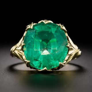 Lang Collection 6.57 Carat Art Nouveau-Style Emerald Ring - GIA - 3