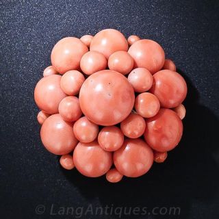 Large Antique Coral Cluster Brooch - 2