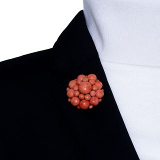 Large Antique Coral Cluster Brooch