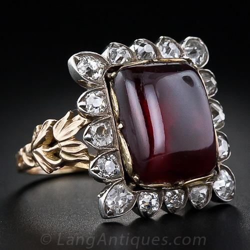 Large Antique Garnet and Diamond Ring