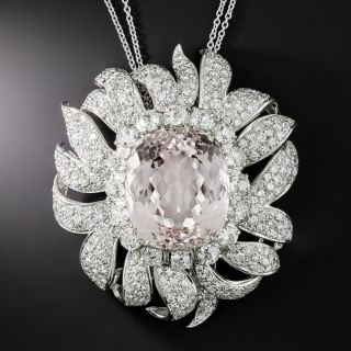 Large Kunzite and Diamond Pendant/Clip Brooch, Circa 1950s - 1