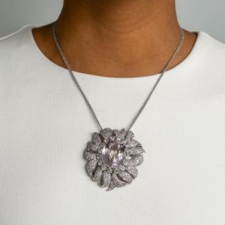 Large Kunzite and Diamond Pendant/Clip Brooch, Circa 1950s