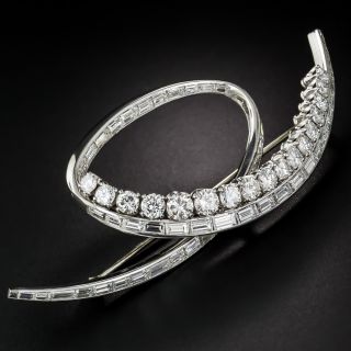 Large Mid-Century Platinum Diamond Brooch - 6