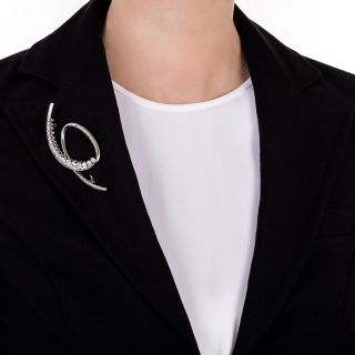 Large Mid-Century Platinum Diamond Brooch