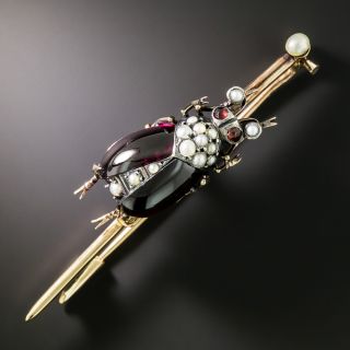 Late-19th Century Garnet and Seed Pearl Ladybug Brooch - 2