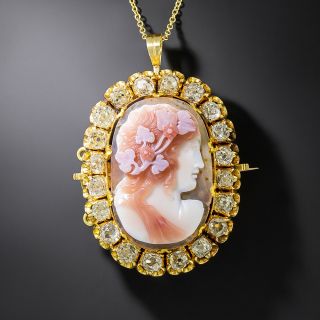 Late Georgian/Early Victorian Hardstone Cameo and Diamond Pendant/Brooch - 2