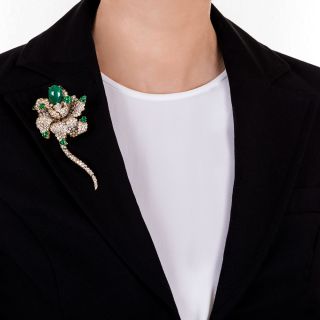 Magnificent Emerald and Diamond Flower Brooch