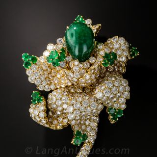 Magnificent Emerald and Diamond Flower Brooch - 1
