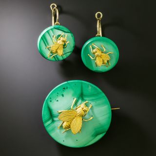 Malachite Insect Brooch and Earring Set, Imperial Russia - 2