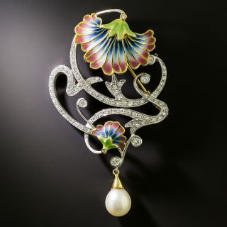 Art Nouveau-Style Plique-à-Jour Enamel Lily Brooch - 2