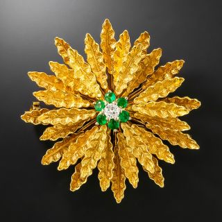 Mid-Century 18K Emerald and Diamond Flower Brooch/Pendant - 2