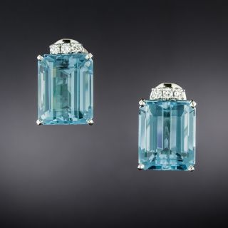 Mid-Century Aquamarine and Diamond Earrings - 2