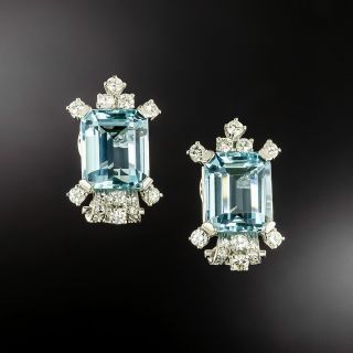 Mid-Century Aquamarine and Diamond Earrings - 2
